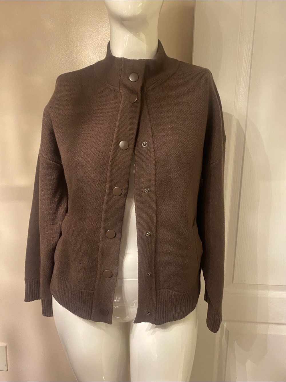 Rachel Zoe Dark Brown Snap-Front Knit Cardigan L
